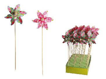 Windmilll with flower decor on wooden stick