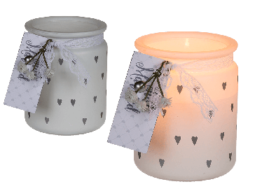 White candle with silver coloured heart decoration