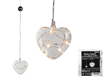 Glass heart with 5 LED for hanging