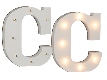Illuminated wooden letter C
