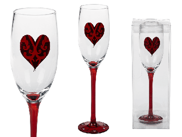 Champagne glass with red coloured heart