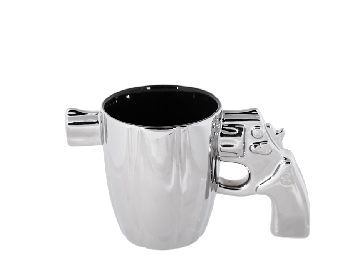 Silver stoneware mug with revolver handle