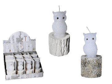 White Candle owl with glitter