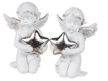 Kneeling polyresin angel with silver coloured star