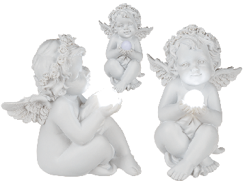 Sitting polyresin angel with LED ball