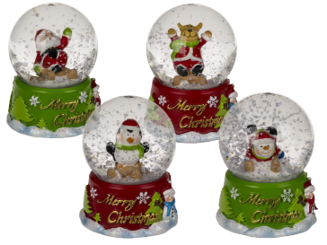 Polyresin snow globe with Christmas figurines & LED