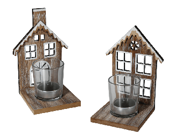 Wooden house with gllass tealight holder