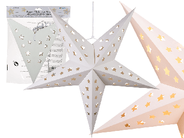 White paper christmas star with 4 warm white LED for hanging