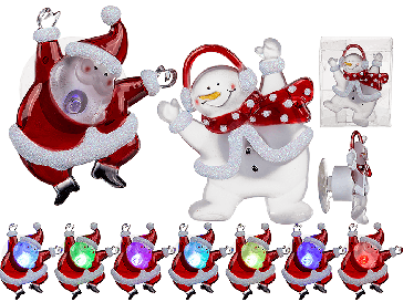Plastic  christmas figurine with  suction cup & colour changing LED (including batteries) 2 assorted
