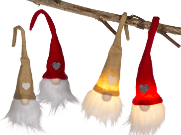 Fabric Christmas gnome with LED (incl. battery)
