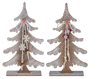 Wooden fir tree with christmas decoration & glitter
