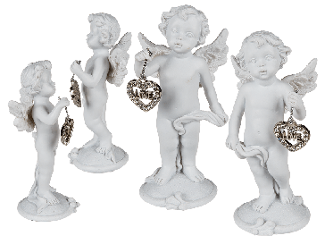Standing polyresin angel with silver coloured heart