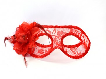 Party Mask, lace with rose, red, 1piece