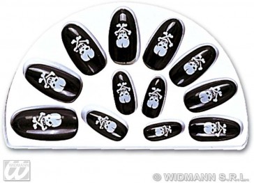 Colored artificial nails - black with a skull