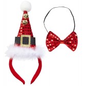 Sequin mini Santa hat with 2 jingle bells & bow tie