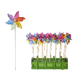 Multicoloured windmilll with white dots on wooden stick
