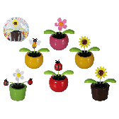 Movable flowers & insects in plastic pot with solar cell