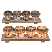Wooden tealight holder with 4 glass tealight holder & fell deco and 2 wooden stars