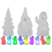 Plastic christmas figurine with colour changing LED (including batteries) 3 assorted