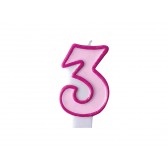 Birthday candle Number 3, pink, 1piece