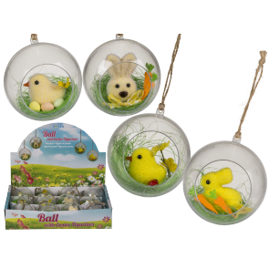 Plastic ball with easter figurines & grass