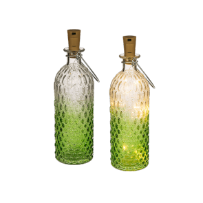 Green coloured glass bottle with bottle cork light chain with 10 warmwhite LED