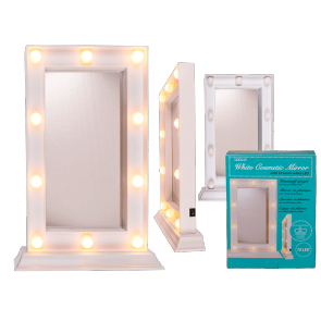 White plastic cosmetic mirror with 10 warm white LED