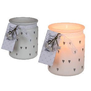 White candle with silver coloured heart decoration