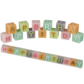 Pastel coloured  square candles with letters