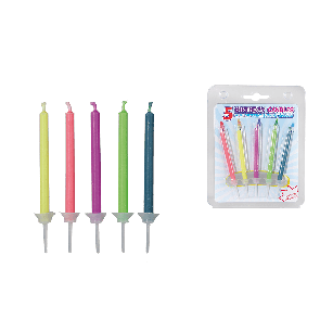 5 birthday candles with 5 different burning colours & plastic holder