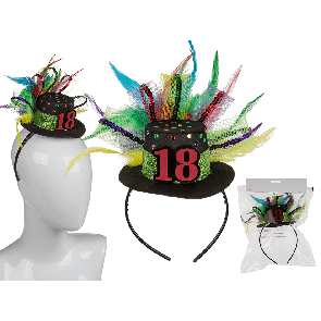 Plastic head band with birthday hat 30 & feathers