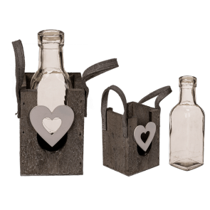 Wooden decoration box with glass bottle
