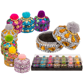 Multi coloured jewelry box with Pom Pom