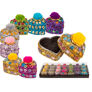 Multi coloured jewelry box with Pom Pom