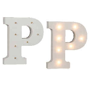 Illuminated wooden letter P