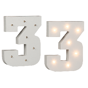 Illuminated wooden number 3