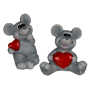 Grey ceramic mouse with red heart