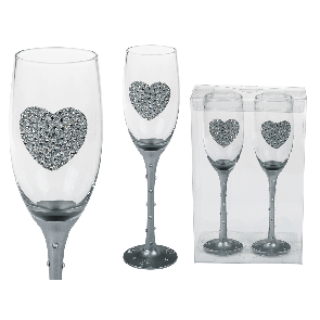 Champagne glass with silver glitter heart