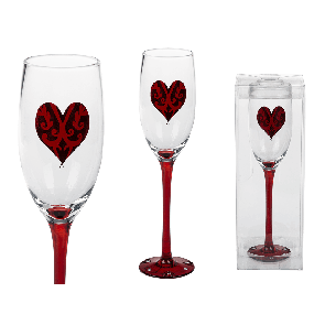 Champagne glass with red coloured heart