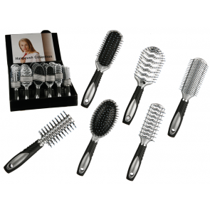 Hairbrush with plastic handle in metal look