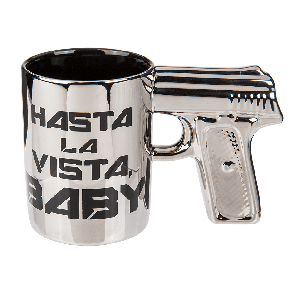 Silver stoneware mug with pistol grip