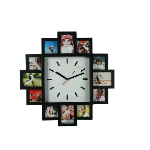 Plastic wall clock with 12 photo frames