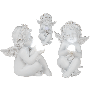 Sitting polyresin angel with LED ball