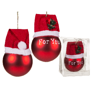 Červená vianočná guľa zo skla s čiapkou 