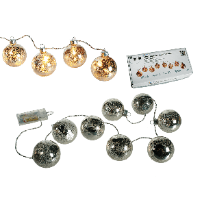 Fairy light with silver coloured glass baubles & 8 warm white LED