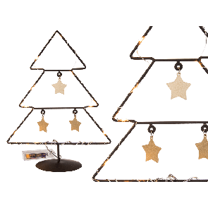Black metal tree with gold coloured star deco & 10 warm white LED