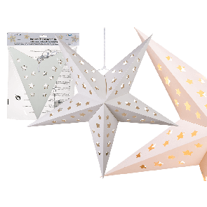 White paper christmas star with 4 warm white LED for hanging