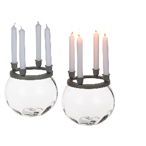 Glas bowl with grey coloured metal candle holder for 4 candles