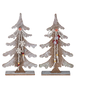 Wooden fir tree with christmas decoration & glitter