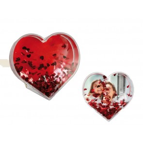 3D-Acrylic glitter heart waterglobe with heart foils for 1 picture 9 x 9 cm